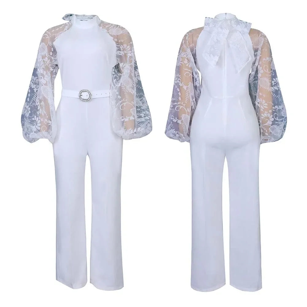 Chic Jumpsuit White Overalls Lace One Piece Long Sleeve