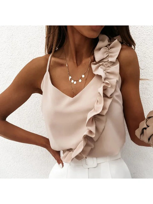 Chic Ruffle Blouses Backless