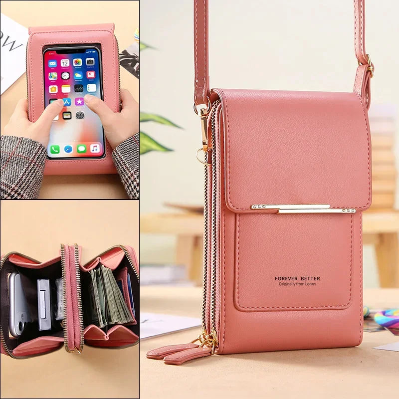 Fashion Handbag Touch Screen Cell Phone Purse Shoulder Bag Small Wallet Soft Leather Crossbody