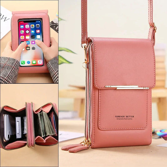 Fashion Handbag Touch Screen Cell Phone Purse Shoulder Bag Small Wallet Soft Leather Crossbody