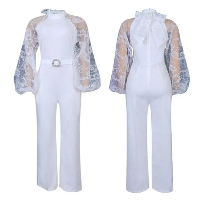Chic Jumpsuit White Overalls Lace One Piece Long Sleeve