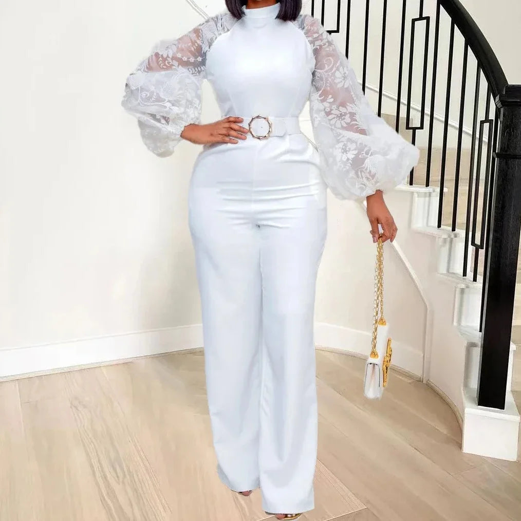 Chic Jumpsuit White Overalls Lace One Piece Long Sleeve