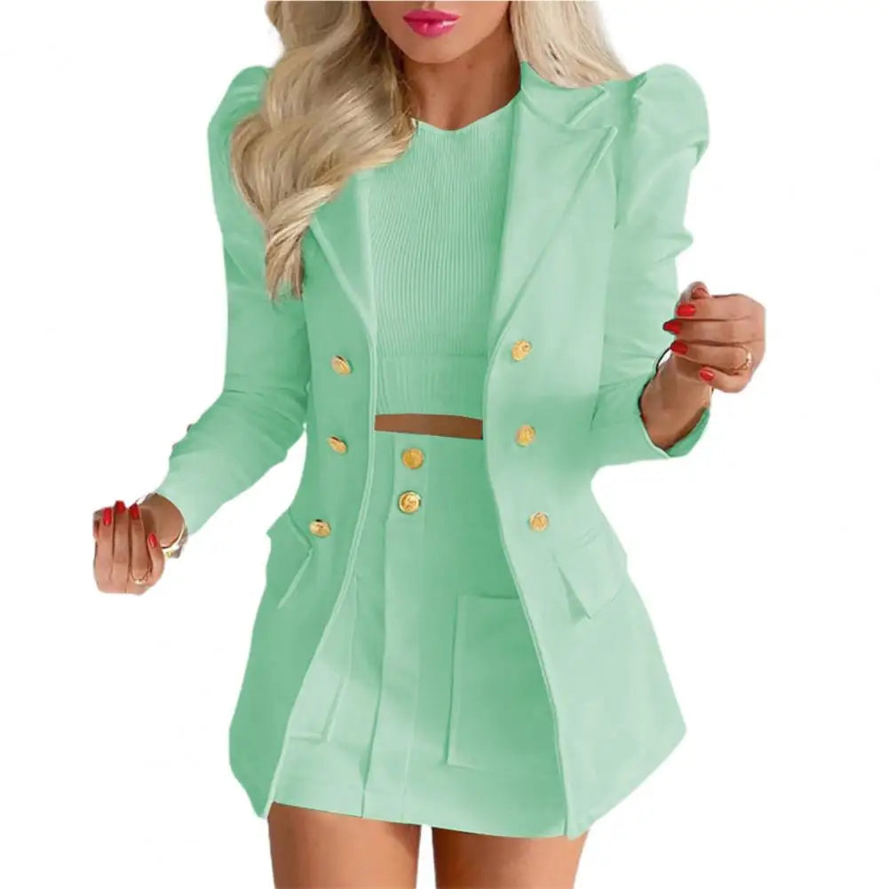 Set Women Blazer, Two Pieces Solid with Skirt