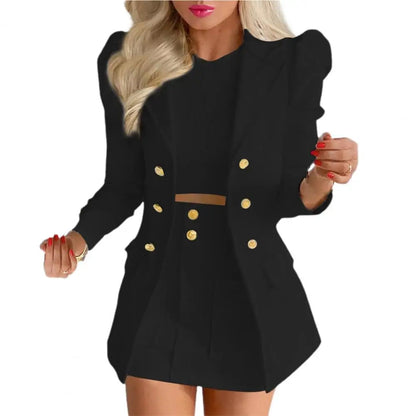 Set Women Blazer, Two Pieces Solid with Skirt