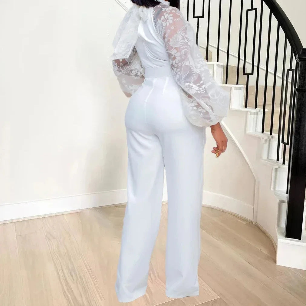 Chic Jumpsuit White Overalls Lace One Piece Long Sleeve